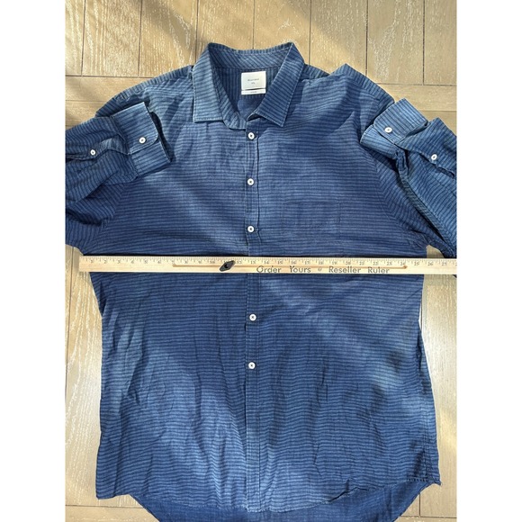 Billy Reid Standard Shirt Mens XXL Blue Stripe Button Down Long Sleeve Huckberry - Picture 5 of 11
